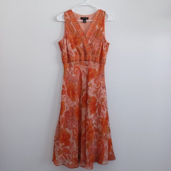Y2K Babydoll Dress Women 8 Silk Paisley Orange Midi Coquette Floral Friends - Picture 1 of 10
